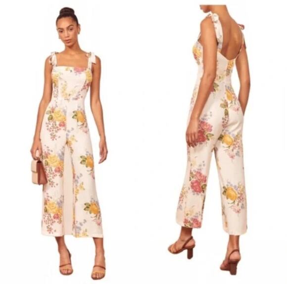 Reformation Dresses & Skirts - Reformation Fay Bouquet Floral Jumpsuit White Size 4